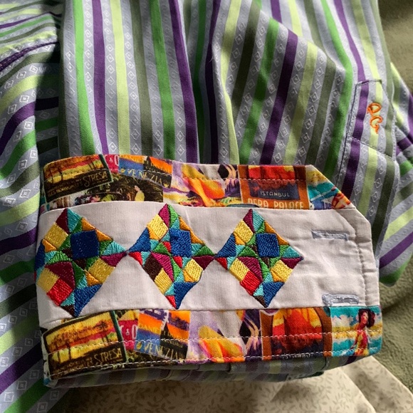 Robert Graham Flip Cuff Multicolor Striped Shirt Mens Size L - Picture 3 of 9